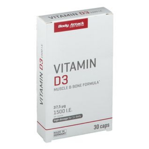 Attēls Vitamīns D3 - 30 kapsulas Body Attack